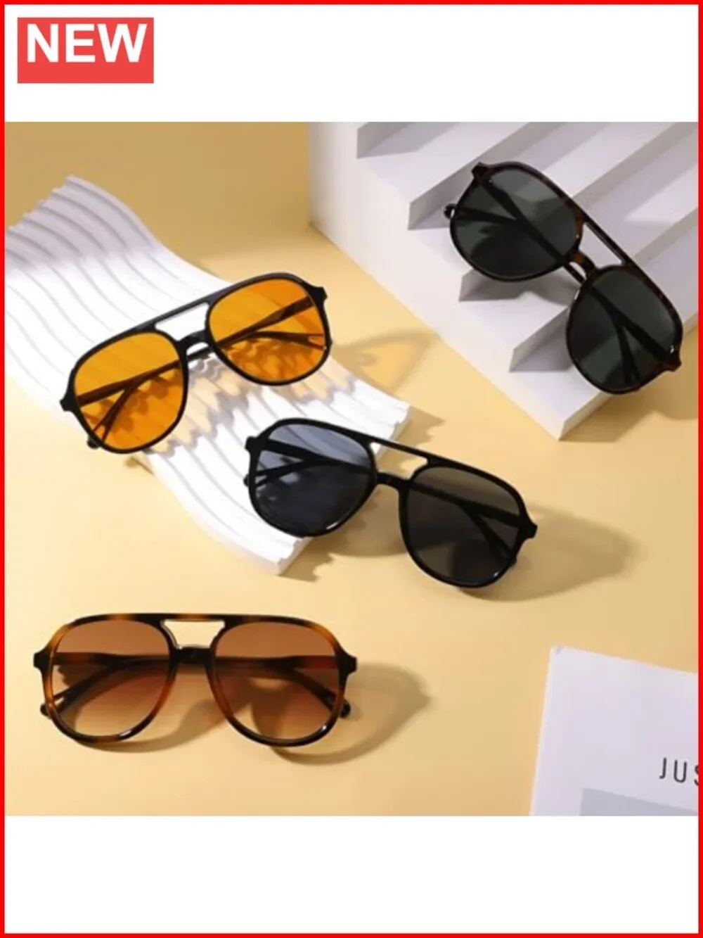 4 Pack Retro Polarized Aviator Sunglasses Oversized Square UV Protection Unisex
